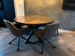 Eettafel met stoelen en bankje, Huis en Inrichting, Tafels | Eettafels, Ophalen, Rond, Zo goed als nieuw, 100 tot 150 cm
