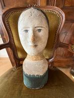 Antieke Franse marotte pop hoofd papier maché, Ophalen