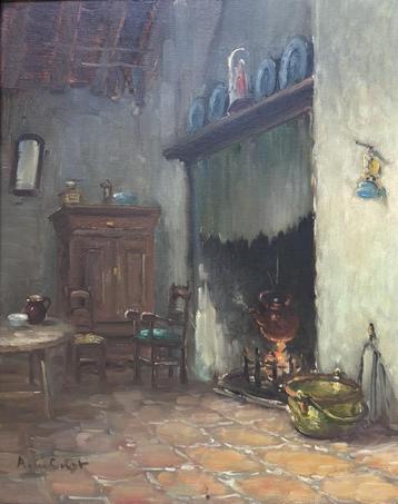 Arnout van Gilst (1898-1981) - Hollands interieur met haard beschikbaar voor biedingen