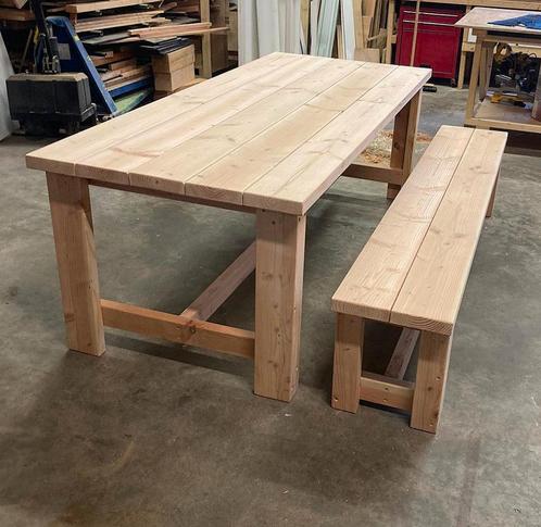 Tuintafel met rechte poten met zitbank van Douglas hout, Tuin en Terras, Tuintafels, Nieuw, Rechthoekig, Hout, Ophalen of Verzenden
