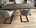 Mooie massief eiken stone grey eettafel, Huis en Inrichting, Complete eetkamers, Ophalen, Gebruikt, Industrieël