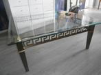 Design Salontafel + bijzet tafeltje messing - goud - glas, 100 tot 150 cm, 100 tot 150 cm, Zo goed als nieuw, Glas