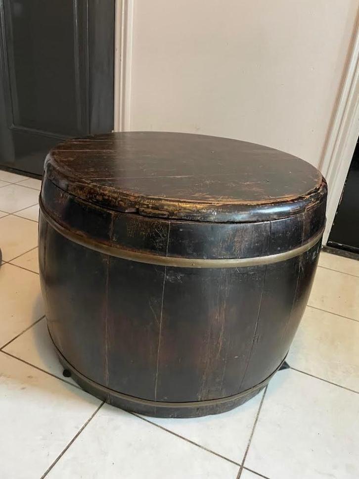 Originele houten Chinese houtmand/ opbergmand met deksel, Huis en Inrichting, Woonaccessoires | Schalen en Manden, Gebruikt, Mand