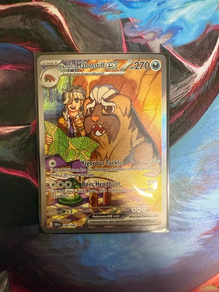 Pokemon Kaart - Arven's Mabosstiff EX, Ophalen of Verzenden, Zo goed als nieuw, Losse kaart, Foil