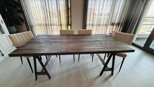 Houten eettafel met industriële poten, Huis en Inrichting, Tafels | Eettafels, Zo goed als nieuw, 50 tot 100 cm, 200 cm of meer
