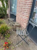 2 ijzeren klapstoeltjes evt met boomstamtafetje, Aluminium, Zo goed als nieuw, Stoel, Tuinset