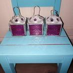 3 lantaarntjes voor waxinelichtje in roze glas in lood style, Huis en Inrichting, Ophalen, Overige materialen, Gebruikt, Kandelaar