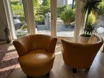 Gele leren salon stoelen, Huis en Inrichting, Fauteuils, Gebruikt, Ophalen of Verzenden, 75 tot 100 cm, Modern