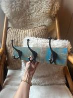 Houten kapstok in Ibiza stijl met drie haken - blauw, Ophalen of Verzenden, Gebruikt, Hout