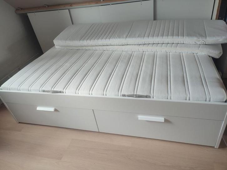 Ikea Brimnes Bed 140x200 (2022), Huis en Inrichting, Slaapkamer | Bedden, Tweepersoons, 140 cm, Hout, Wit, Ophalen