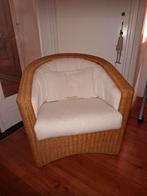 Rieten stoel met bekleding, Huis en Inrichting, Stoelen, Ophalen, Gebruikt, Bruin, Riet of Rotan