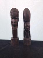 2 handgesneden Afrikaanse houten beelden man vrouw sculpture, Ophalen of Verzenden