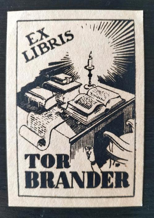 Exlibris Tor Brander (Ilmari Paananen) (kaars, bureau, boek), Antiek en Kunst, Kunst | Etsen en Gravures, Ophalen of Verzenden
