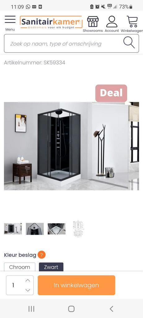 Zwarte Douchecabine - Hoekmodel, Huis en Inrichting, Badkamer | Complete badkamers, Nieuw, Ophalen of Verzenden