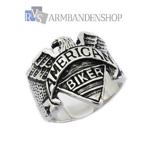 Rvs American biker ring edelstaal van RVS zilver mannen ring, Sieraden, Tassen en Uiterlijk, Ringen, Nieuw, Heer, Zilver, IJzer of Staal