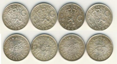 Nederlands Ned Indie 4x 10 cent 1945p Zilver Kavel c-104 jdu, Postzegels en Munten, Munten | Nederland, Setje, 10 cent, Koningin Wilhelmina