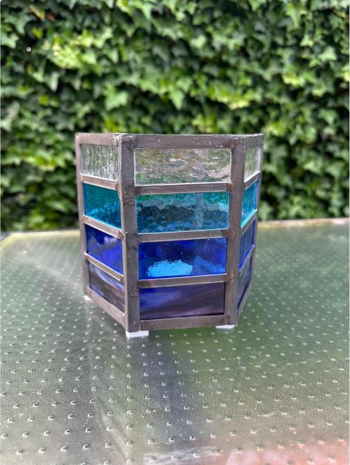 Glas in lood windlicht - handgemaakt, Huis en Inrichting, Woonaccessoires | Kandelaars en Kaarsen, Nieuw, Kandelaar, Minder dan 25 cm