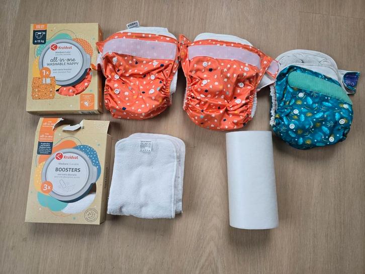 4 wasbare luiers met boosters (nieuw en zo goed als nieuw), Kinderen en Baby's, Badjes en Verzorging, Zo goed als nieuw, Overige typen