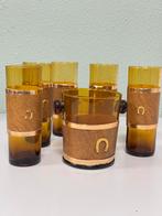 Antiek 1950 5 wisky glazen + ijsemmer amber leder hoefijzer, Verzamelen, Ophalen of Verzenden, Borrel- of Shotglas, A, A