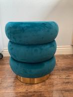 Mooie velvet poef petrol blue - Light & Living, Minder dan 50 cm, Rond, Stof, Minder dan 50 cm