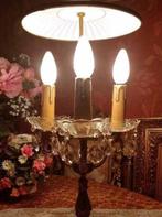 Antiek brocante kristallen tafellamp koper - kandelaars /, Huis en Inrichting, Lampen | Tafellampen, Gebruikt, Ophalen of Verzenden