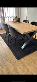 Prachtige Eettafel, Hout en stalen zwarte draagpoten 180x100, 100 tot 150 cm, Eikenhout, Ophalen of Verzenden, Zo goed als nieuw