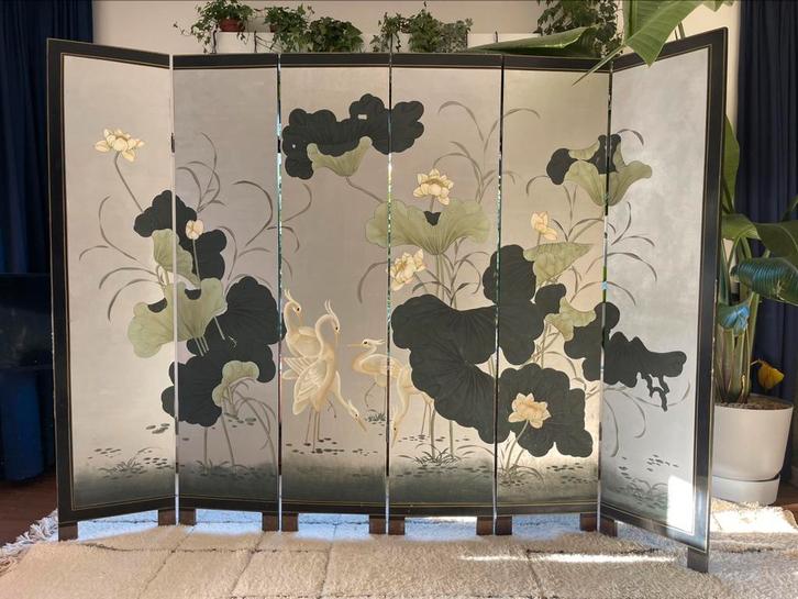Vintage Japans handbeschilderd kamerscherm / roomdivider, Huis en Inrichting, Woonaccessoires | Kamerschermen, Gebruikt, Ophalen