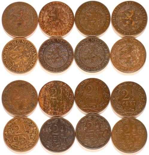 2,5 centen 1903-1941, 8 stuks, Postzegels en Munten, Munten | Nederland, Overige waardes, Koningin Wilhelmina, Verzenden