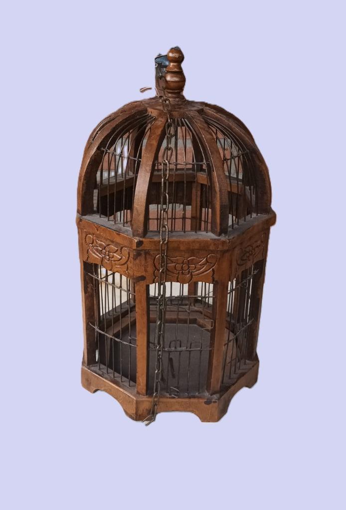 Antieke houten vogelkooi handgemaakt, Antiek en Kunst, Curiosa en Brocante, Ophalen