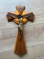 Antiek Houten Kruis met Bronzen Corpus Jezus Christus INRI T, Antiek en Kunst, Ophalen of Verzenden