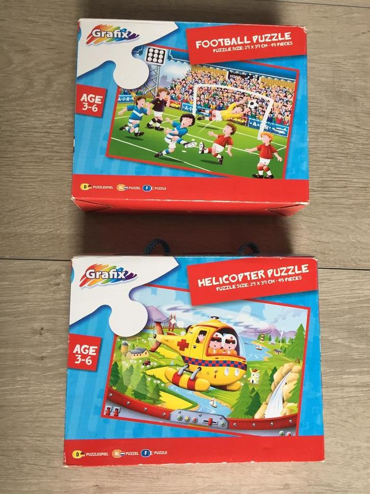 Puzzels 2 stuks in draagbare doos, Kinderen en Baby's, Speelgoed | Kinderpuzzels, Zo goed als nieuw, 4 tot 6 jaar, 10 tot 50 stukjes