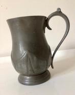 Tinnen Art Nouveau room- of melkkannetje, glazen bodem, Verzenden