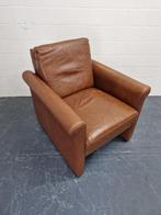 Fauteuil bruin / cognac leer met ronde armen, Huis en Inrichting, Fauteuils, 75 tot 100 cm, Gebruikt, Leer, 75 tot 100 cm