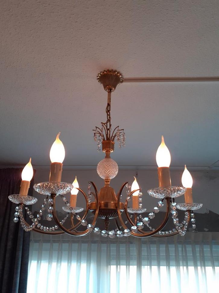 Kroonluchter met kristallen, Huis en Inrichting, Lampen | Kroonluchters, Zo goed als nieuw, Glas, Metaal, Ophalen of Verzenden