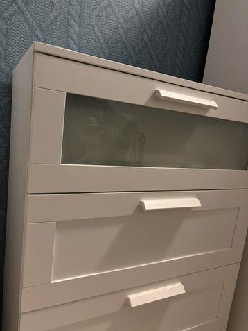 Chest of 4 drawers, white/frosty glass