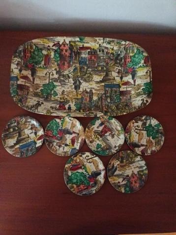 Vintage dienblaadje + 6 onderzetters (1970) beschikbaar voor biedingen