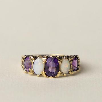 Vintage 9 karaat gouden ring amethist en opaal beschikbaar voor biedingen