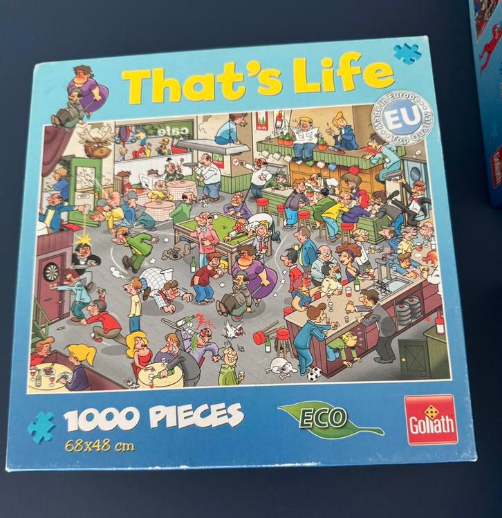 That’s life puzzel - de kroeg pub cafe 1000 stukjes Goliath, Hobby en Vrije tijd, Denksport en Puzzels, Gebruikt, Legpuzzel, 500 t/m 1500 stukjes