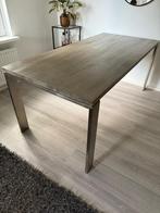 Eikenhouten Eettafel met Metalen Onderstel, Ophalen, 100 tot 150 cm, Zo goed als nieuw, Vier personen