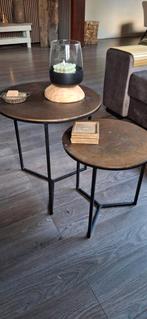 2 leuke ronde metalen Bijzettafels, Ophalen, Minder dan 55 cm, Gebruikt, Metaal of Aluminium