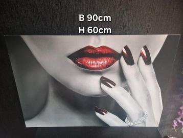 Schilderij Vrouw met Rode Lippen - 90x60 cm beschikbaar voor biedingen