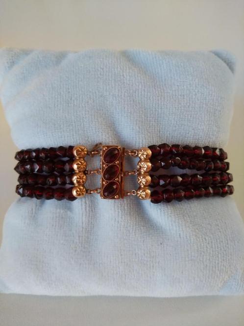 Granaat-ARMBAND 19.5-21.5 cm met 14kt gouden bakslot, Sieraden, Tassen en Uiterlijk, Antieke sieraden, Armband, Goud, Met edelsteen