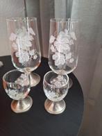 4 Oude Glazen op Zilvervoetjes, Antiek en Kunst, Antiek | Glas en Kristal, Ophalen