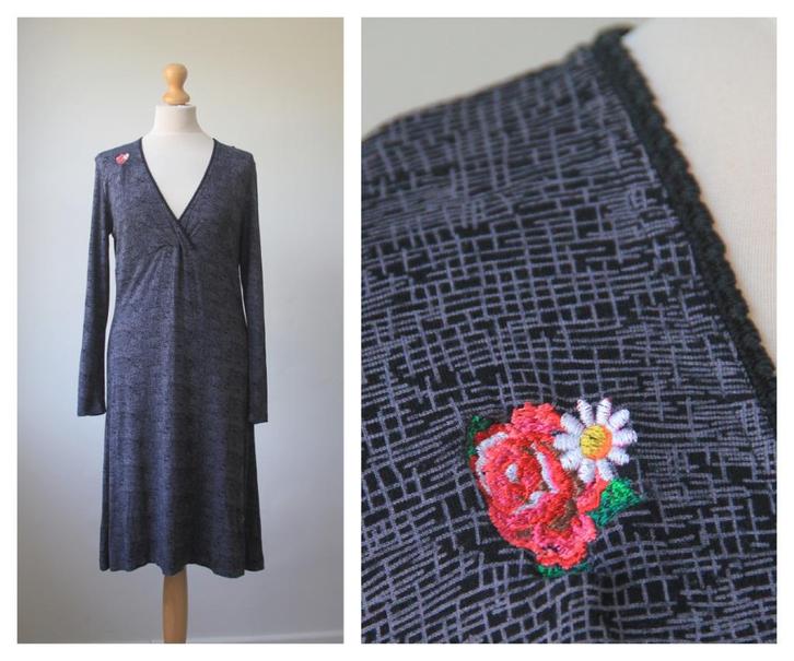 Tante Betsy - mooie jurk / grijs / maat M, Kleding | Dames, Jurken, Zo goed als nieuw, Maat 38/40 (M), Grijs, Knielengte, Verzenden