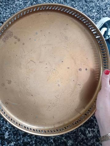 Vintage Koperen Dienblad met Bloemprint beschikbaar voor biedingen