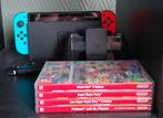 Nintendo Switch met 2 controllers en 4 spellen, Ophalen, Met games, Met 2 controllers, Zo goed als nieuw