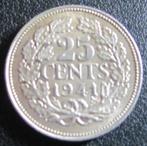 25 cent Wilhelmina 1941, Postzegels en Munten, Munten | Nederland, Zilver, 25 cent, Ophalen of Verzenden, Koningin Wilhelmina