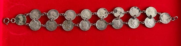Zilveren armband met 18 stuivers Willem III, Postzegels en Munten, Munten | Nederland, Setje, 5 cent, Koning Willem III, Zilver