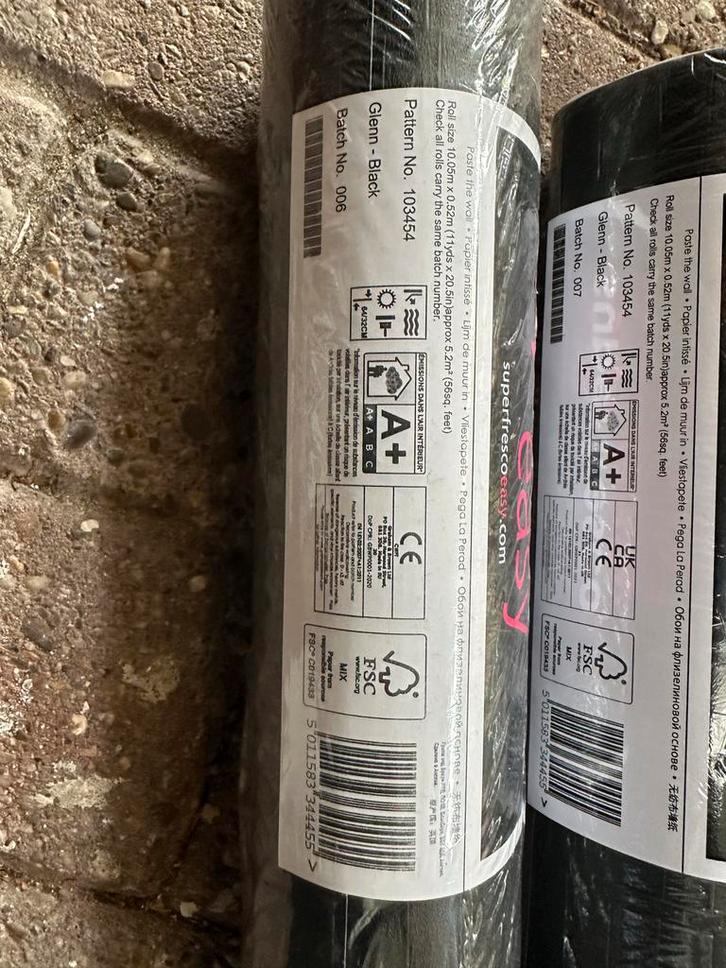 8 Rollen Superfresco Easy Behang - Nieuw! Zwart met motief, Huis en Inrichting, Stoffering | Behang, Zwart, 25 tot 50 m², Ophalen of Verzenden