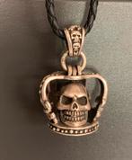 Mooie aparte handgemaakte zilveren skull in kroon ketting, Overige voorstellingen, Ophalen of Verzenden, Zo goed als nieuw, Zilver